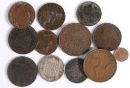 A collection of coins, to include Jersey, 1/12 Shill, 1 1/26, 1888 1/24, 1/13 1891, Mexico 2 Reales,