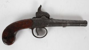 19th century pocket box lock percussion pistol by Bunney, London, possibly converted from flintlock,