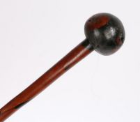 Circa 19th century African Knobkerrie, wooden fighting club, more often used by the Zulu nation as a