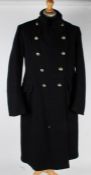 Post war British Navy Blue greatcoat,  white metal buttons with anchor surmounted by Kings crown,
