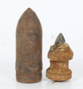 Second world War German 37mm armour piercing projectile, together with a 37mm German tungsten core