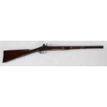 Early 19th century flintlock muzzle loading sporting gun, brown twist barrel octagonal at breech,