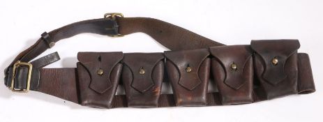 1903 Pattern Leather Bandolier brown leather set of 5 pouches to contain 50 rounds, stamped 'S.A.