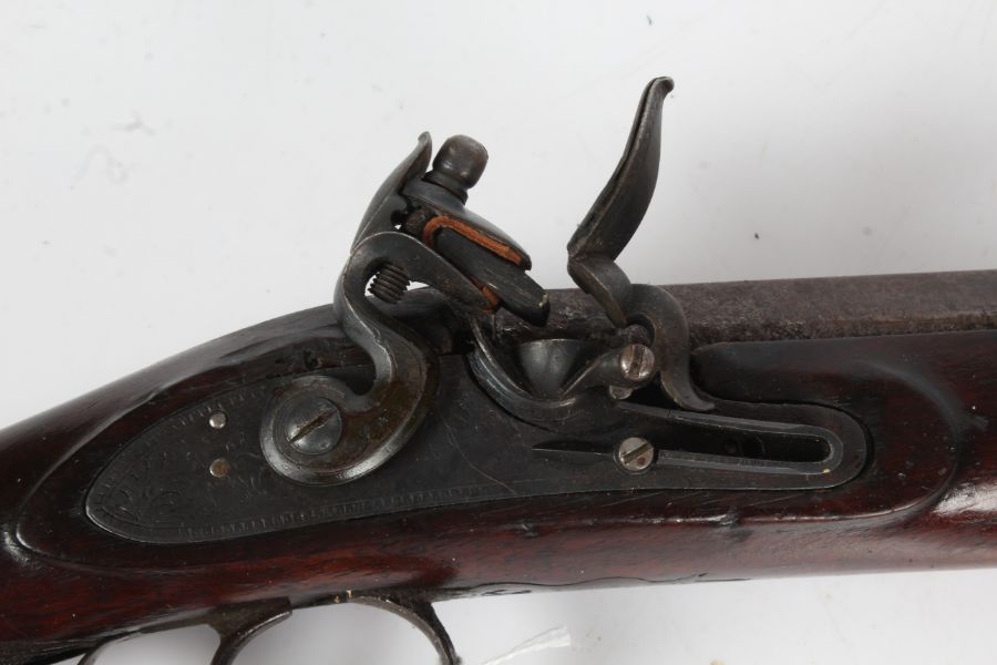 Early 19th century flintlock muzzle loading sporting gun, brown twist barrel octagonal at breech, - Image 2 of 2