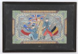 First World War Nottingham Lace Embroidery, British, French, and Belgian soldiers with their