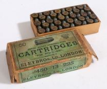 Box of fifty .450 short, centre fire revolver rounds by Eley, inert