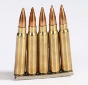 Charger clip of five rounds of 7.65mm rounds for the Argentinian Mauser, inert