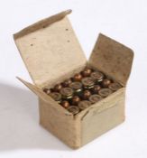 Second World War box of twenty 9mm rounds, made by Hirwaun in Wales and dated to the base 1942,