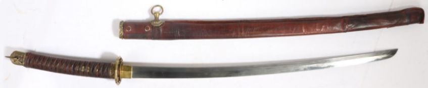 Post war copy of a Type 98 Japanese officers Katana/ Shin Gunto with leather scabbard cover