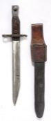 First World War Canadian Ross bayonet dated 10/15 to the pommel, held in leather scabbard with