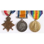 First World War casualty trio of medals,1914-15 Star, 1914-1918 British War Medal and Victory