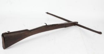 18th Century English Stonebow, curved steel bow, walnut stock, bowstring absent
