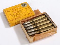 Box of ten 7 mm Mauser rounds by Eley, inert