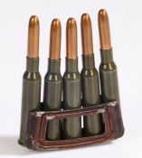 Scarce Second World War charging clip of five Mannlicher 6.5mm rounds with laquered steel cases,