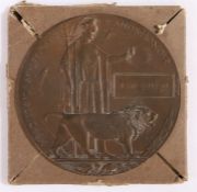 First World War Memorial Plaque (JOHN WATSON) , held in original cardboard envelope