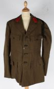 Second World War period staff officers tunic, black rifle regiment buttons throughout, scarlet staff