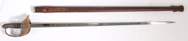 1897 Pattern Levee Sword, engraved blade with cypher of Edward VII and Royal coat of arms, retailers