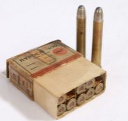 Box of 10 Kynoch .500 3" case rounds, fragmenting bullet, inert