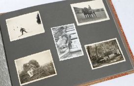 Second World War German photograph album, fabric covered boards, photos of Army, Luftwaffe and