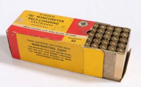 Box of fifty .351 rounds for the Winchester Self Loading Rifle, by Kynoch, inert