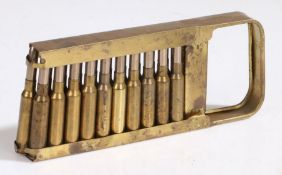Pre Second World War Italian issue 6.5mm Carcano rounds in brass loading clip for the Breda M37