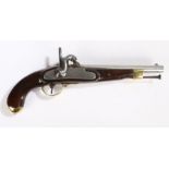 19th Century French officers percussion pistol, barrel with foresight, proof mark? to left side,