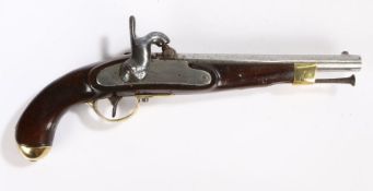 19th Century French officers percussion pistol, barrel with foresight, proof mark? to left side,