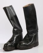 Pre Second World War black leather cavalry riding boots, possibly Polish, leather soles, approx size