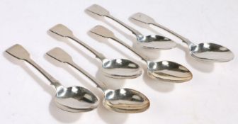 A set of six Victorian silver dessert spoons, London 1838, maker Joseph & Albert Savory, with fiddle