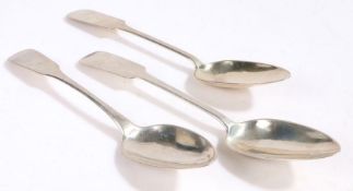 Pair of 19th Century German 12 lothig table spoons, the handles initialled F.H., similar single