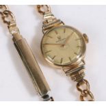 Omega 9 carat gold ladies wristwatch, the signed champagne dial with baton markers, manual wound,