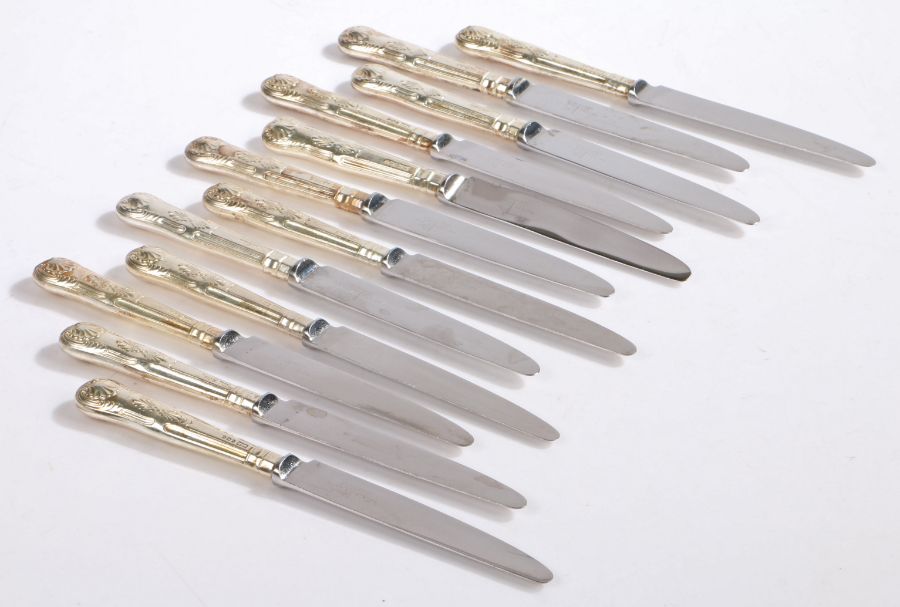 Twelve Elizabeth II silver handled dessert knives, Sheffield 1960 and 1983, maker Walker & Hall,