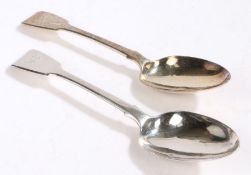 Pair of William IV silver table spoons, London 1833, maker William Chawner II, the fiddle pattern