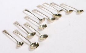 Eleven George III silver condiment spoons, various dates and makers, all with gilt bowls, 3.3oz (