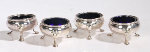 Four Elizabeth II silver salts, London 1968, maker C.J. Vander Ltd. of cauldron form, each raised on