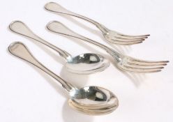 Pair of Late 19th/ Early 20th Century French silver table spoons and table forks, maker Emile