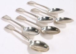Matched set of six Victorian and later silver dessert spoons, three London 1843, maker Charles Lias,