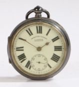 Edward VII silver open face pocket watch, the case Chester 1905, the white enamel dial with Roman