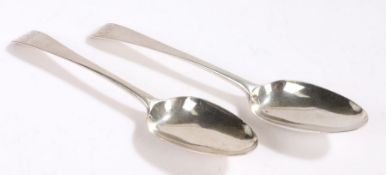 Pair of George III silver table spoons, London 1779, maker I.S, the old English pattern handles