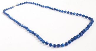Large Lapis Lazuli necklace, the necklace set with graduated spherical stones, 82cm long