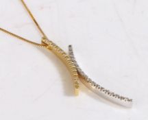 18ct and diamond pendant, the pendant formed from yellow and white gold curves set with diamond