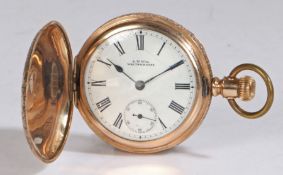 14 carat plated gold hunter pocket watch by A.W.W Co. Waltham Mass. the case with central vacant