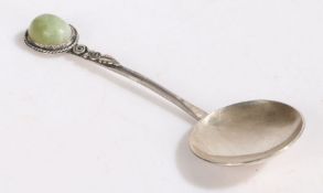 George VI Scottish silver spoon, Edinburgh 1950, maker Norah Creswick, the terminal set with a green