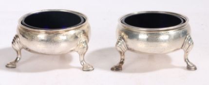 Pair of George II silver salts, London 1756, maker David Hennell I, of cauldron form, each raised on