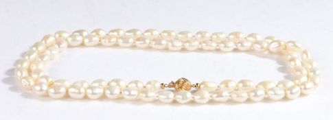 14 carat gold and pearl necklace, the necklace set with pearls of various sizes and forms set on a