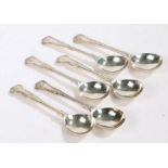 Six Elizabeth II silver soup spoons, Sheffield 1960 and 1983, maker Walker & Hall, with kings
