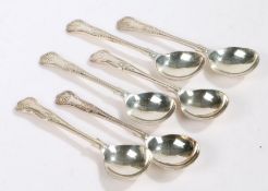 Six Elizabeth II silver soup spoons, Sheffield 1960 and 1983, maker Walker & Hall, with kings