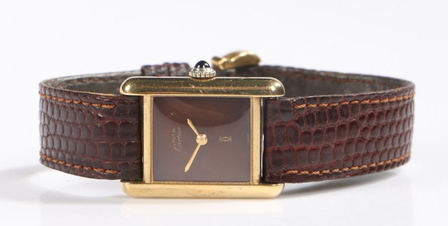 A Cartier Must de Cartier ladies silver gilt wristwatch, with signed chocolate colour dial, manual - Image 2 of 2