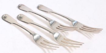 Pair of George III silver dessert forks, London 1817, maker Josiah & George Piercy, with shell