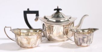 George VI silver three piece tea set, Birmingham 1937, maker Adolph Scott Ltd. consisting of